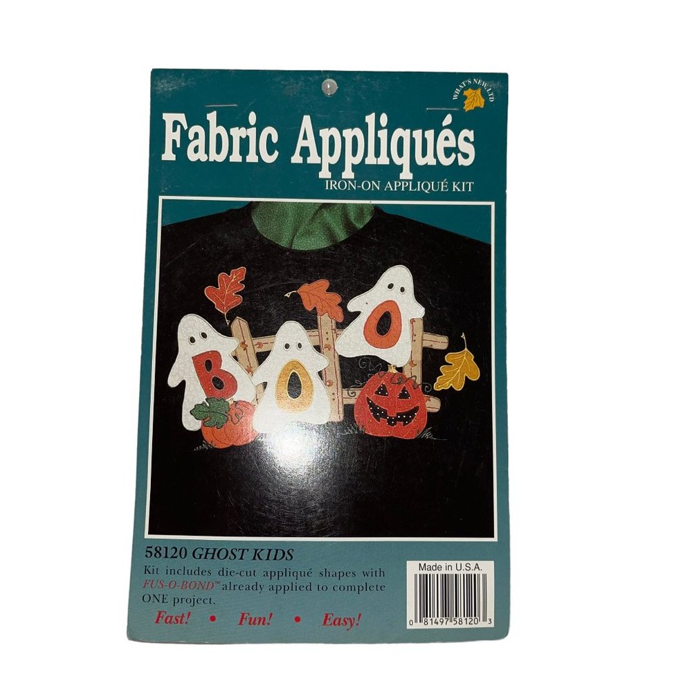 NIP What's New Ltd Fabric Iron-On Appliques Halloween 58120 Ghost Kids